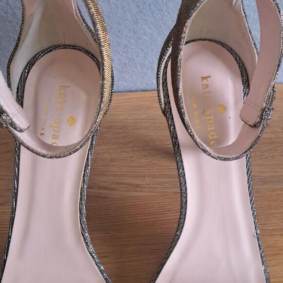 KATE SPADE NEW YORK Womens 6.5 Metallic Leather Isa Sandals Silver Glitter - Picture 12 of 15